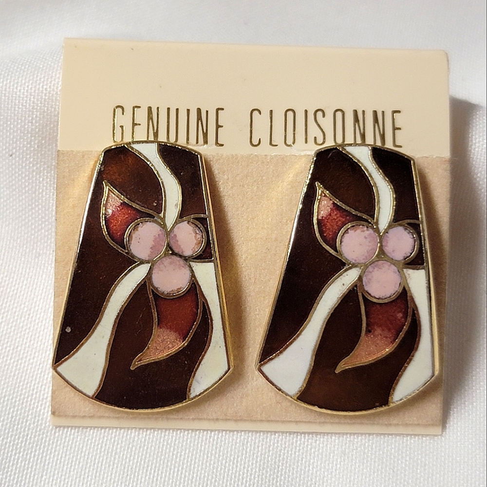 Vintage Cloisonné Earrings Flower Design
